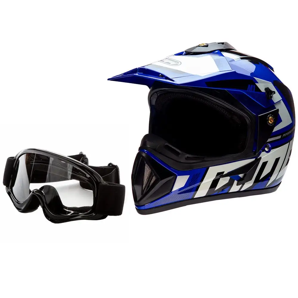 Motorcycle Off-Road Helmet MX ATV Dirt Bike Gloss Blue Graphics Goggles (X-Small) Model 31 MMG