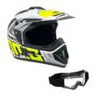 Motorcycle Off-Road Helmet MX ATV Dirt Bike Gloss White Yellow Graphics Goggles (Medium) Model 31 MMG
