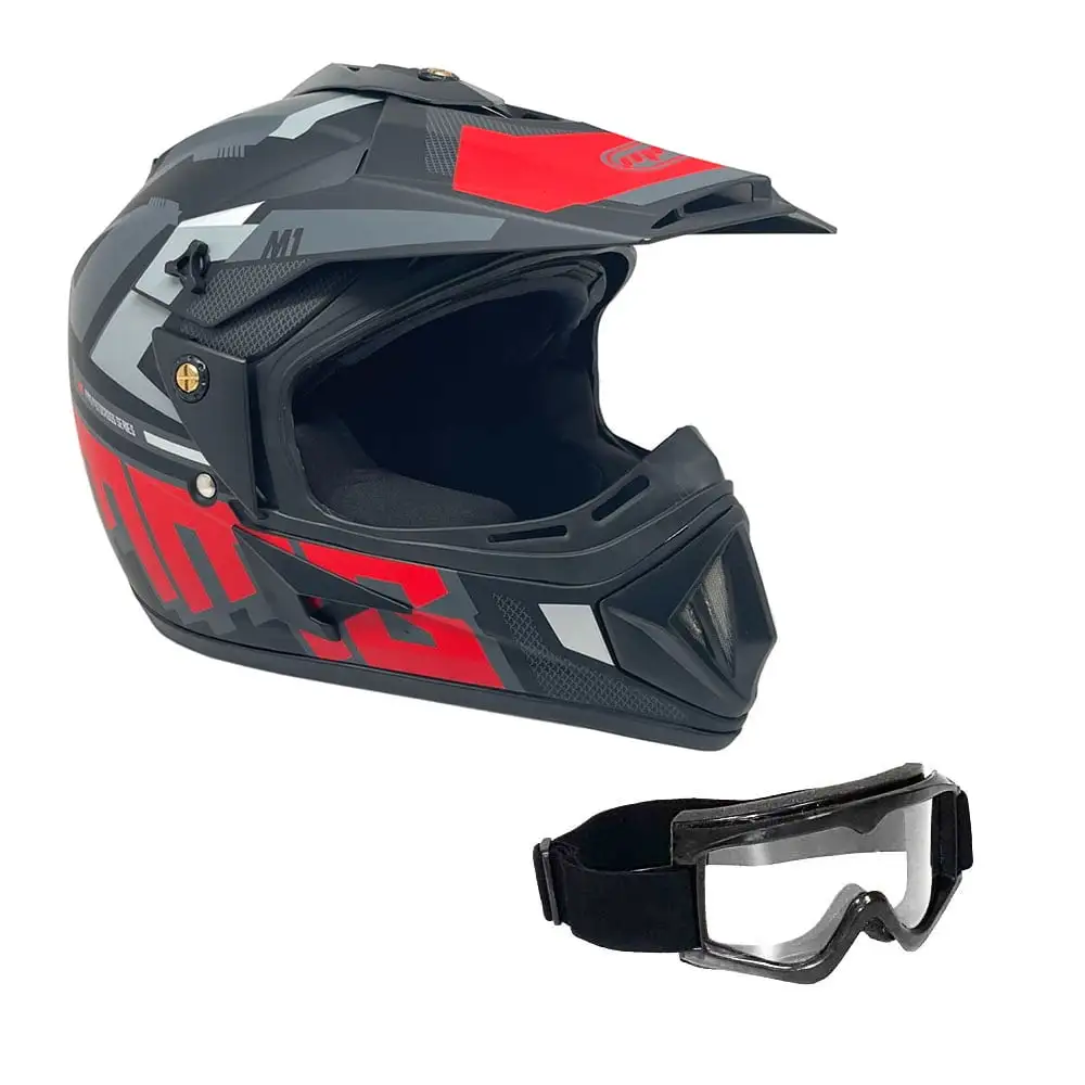 Motorcycle Off-Road Helmet MX ATV Dirt Bike Matte Black Red Graphics Goggles (Small) Model 31 Xs MMG