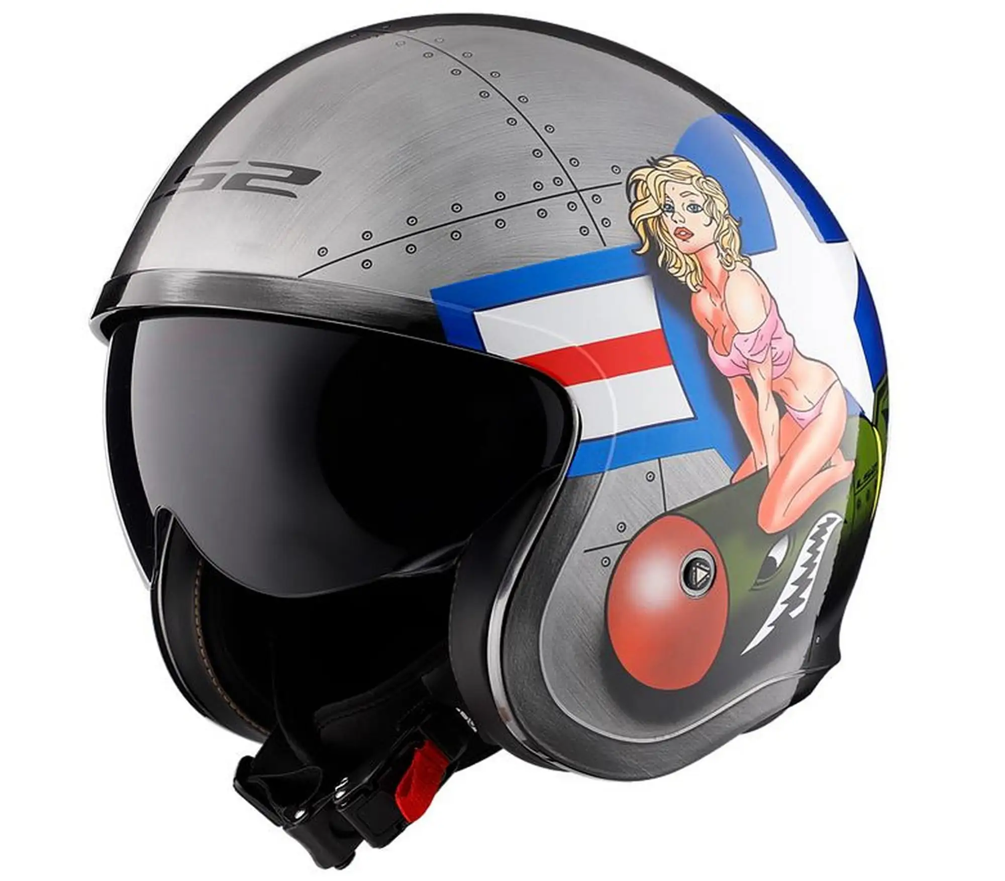 LS2 Spitfire Bomb Rider Open Face Motorcycle Helmet Gloss Brushed Alloy XS Xs LS2 Helmets