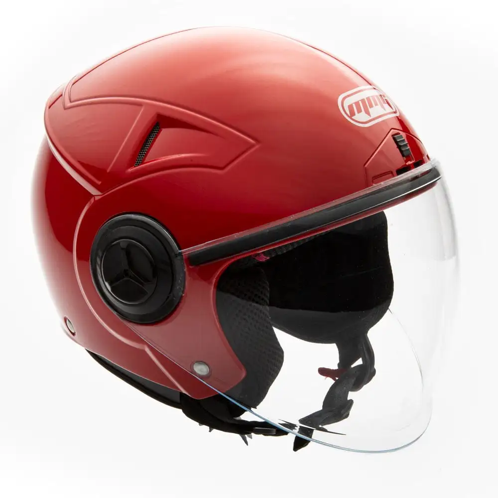 MMG Motorcycle Open Face Helmet DOT Flip-Up Visor Gloss Red (Medium) Model 28