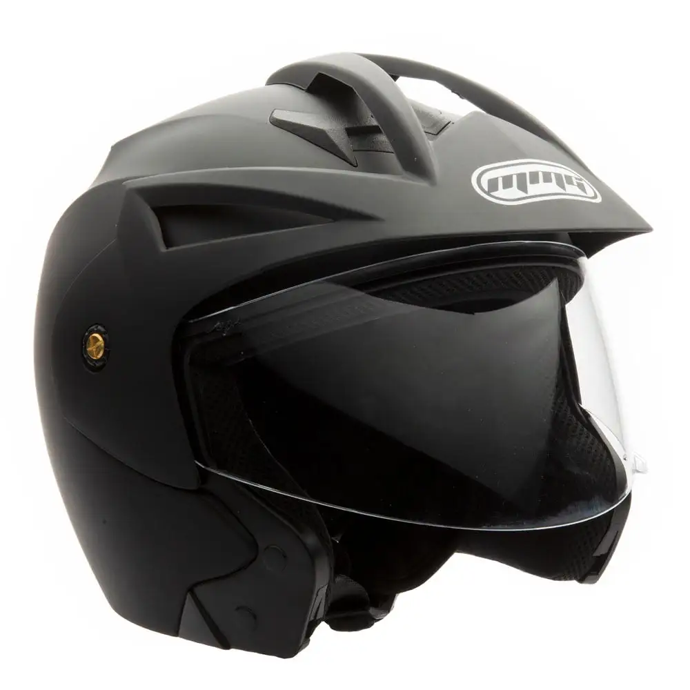 MMG Motorcycle Scooter Street Open Face Helmet DOT - Flip Up Shield - Matte Black (X-Large) Model 20