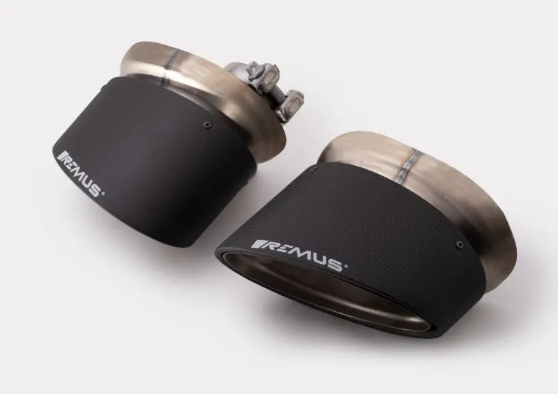 Remus Carbon 175x108mm Angled Titanium Internals Adjustable Clamp Tail Pipe Set Pair