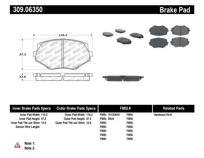 StopTech Performance 94 97 99 05 Miata w Normal Suspension Front Brake Pads D635
