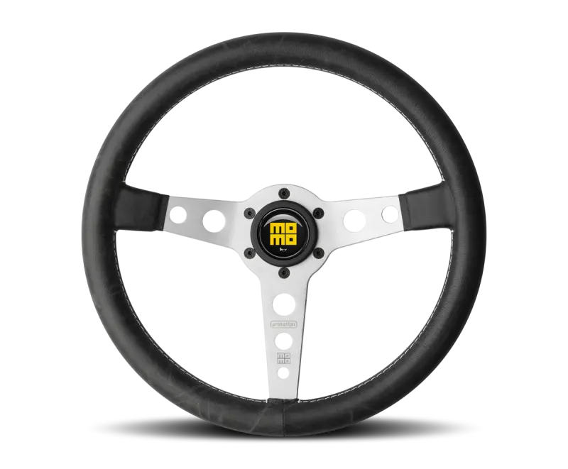 Momo Prototipo Steering Wheel 350 mm Black Leather White Stitch Brshd Spokes