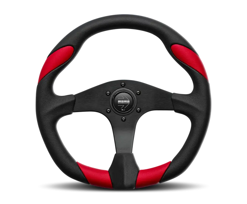 Momo Quark Steering Wheel 350 mm Black Poly Black Spokes Red Inserts