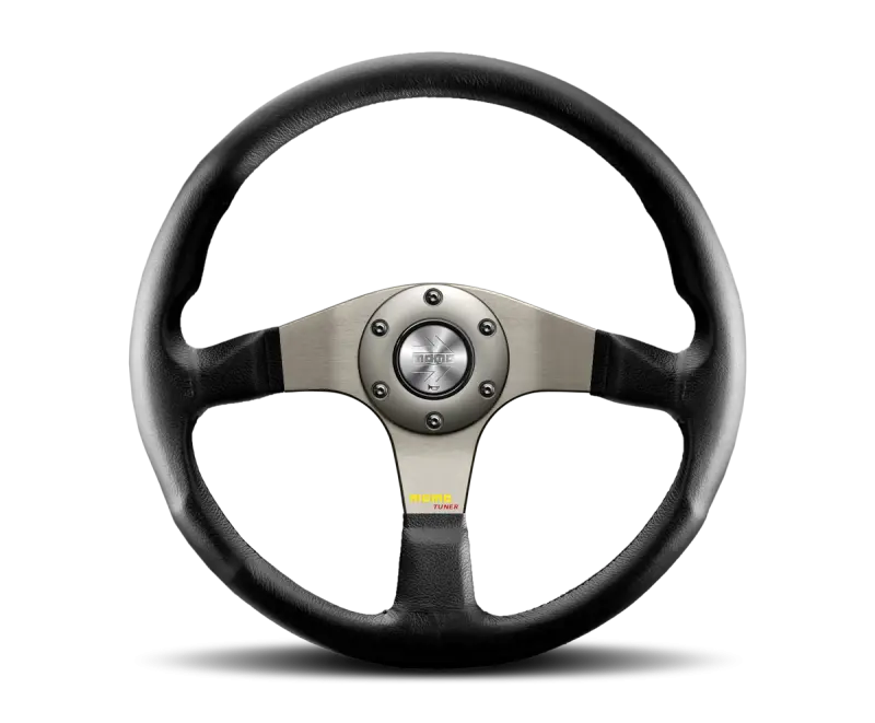 Momo Tuner Steering Wheel 350 mm Black Leather Red Stitch Black Spokes