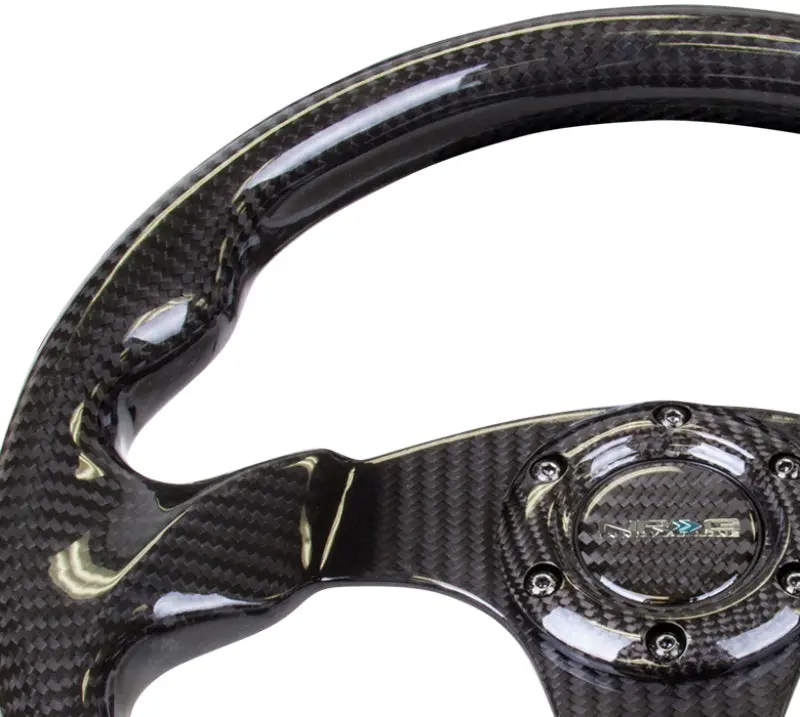 NRG Carbon Fiber Steering Wheel (320mm) Flat Bottom w Shiny Black Carbon