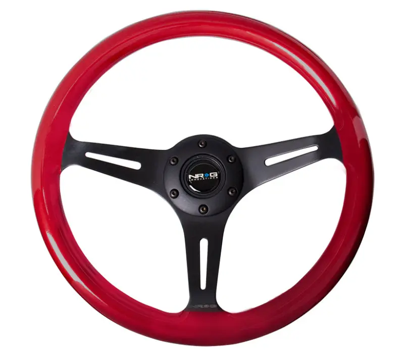 NRG Classic Wood Grain Steering Wheel (350mm) Red Pearl Flake Paint w Black 3 Spoke Center