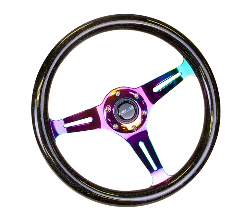 NRG Classic Wood Grain Steering Wheel (350mm) Black Sparkle Galaxy Color w Neochrome 3 Spoke