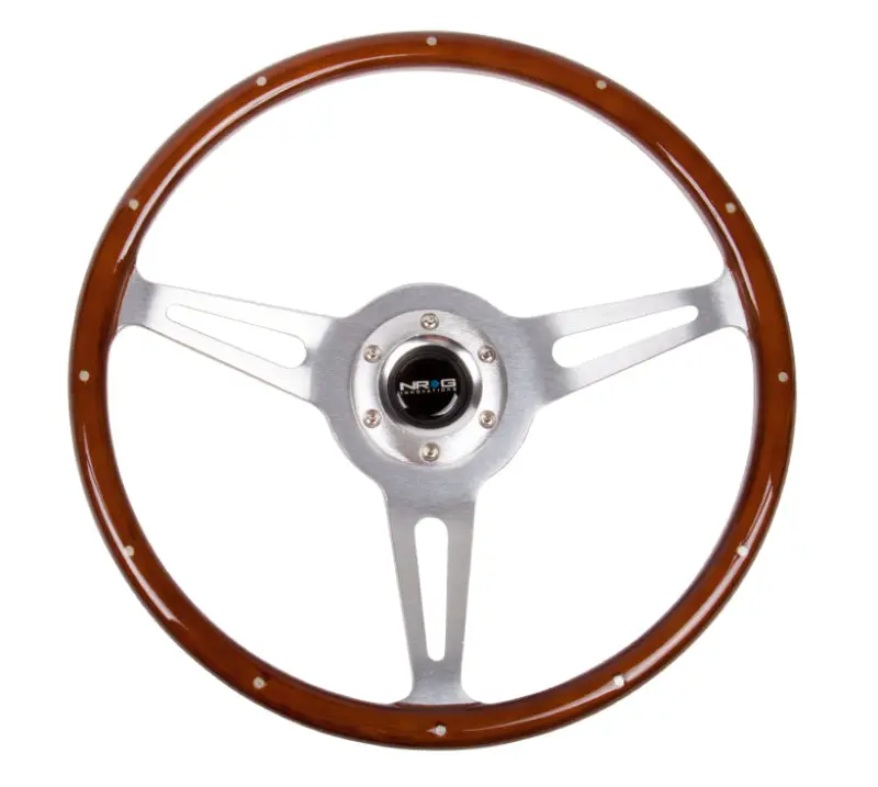 NRG Classic Wood Grain Steering Wheel (365mm) Wood w Metal Inserts & Brushed Alum. 3 Spoke Center