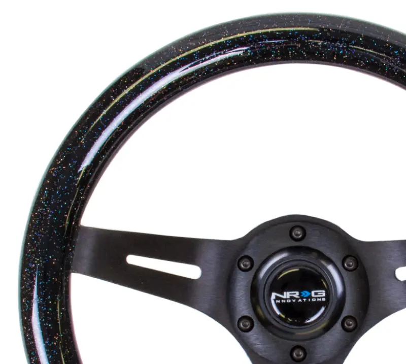 NRG Classic Wood Grain Steering Wheel (310mm) Black Sparkle w Blk 3 Spoke Center