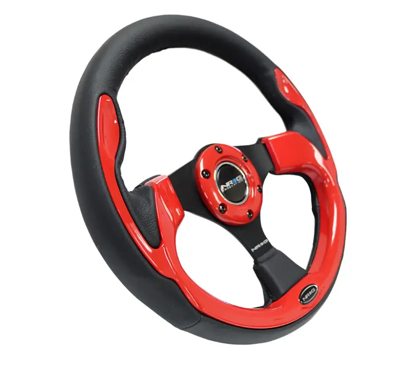 NRG Reinforced Steering Wheel (320mm) Blk w Red Trim & 5mm 3 Spoke