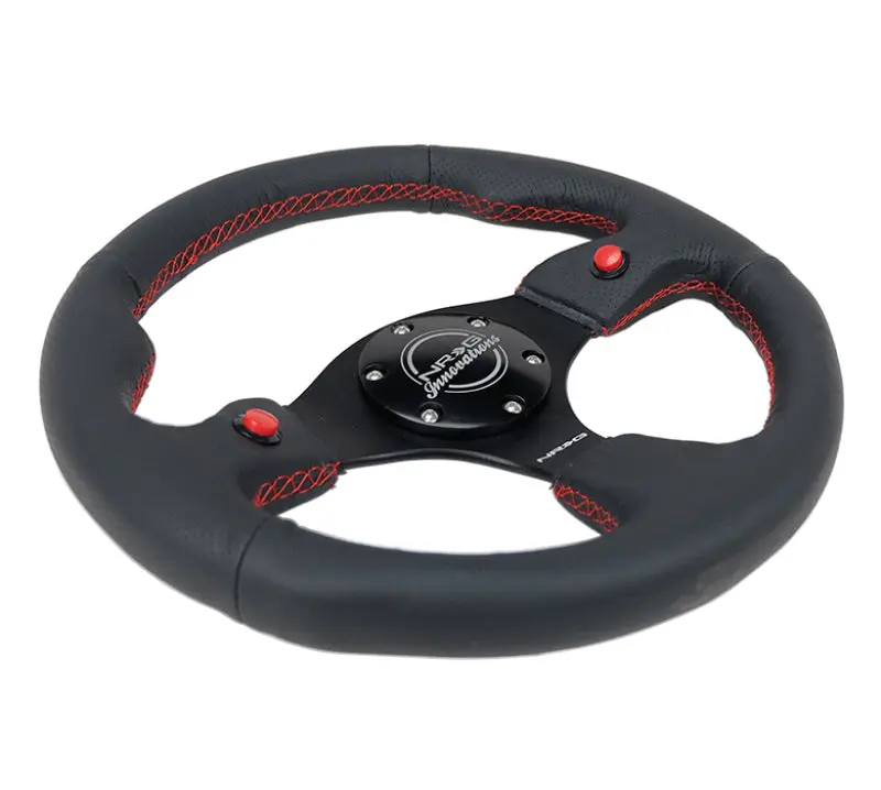 NRG Reinforced Steering Wheel (320mm) Blk Leather w Dual Buttons