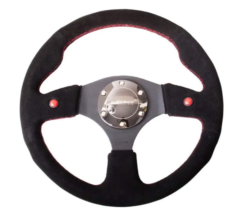 NRG Reinforced Steering Wheel (320mm) Blk Suede w Dual Buttons