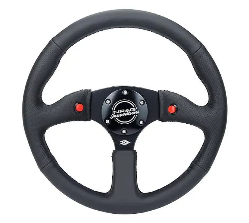NRG Reinforced Steering Wheel (350mm 2.5in. Deep) Sport Leather Racing 4mm Matte Black Spoke
