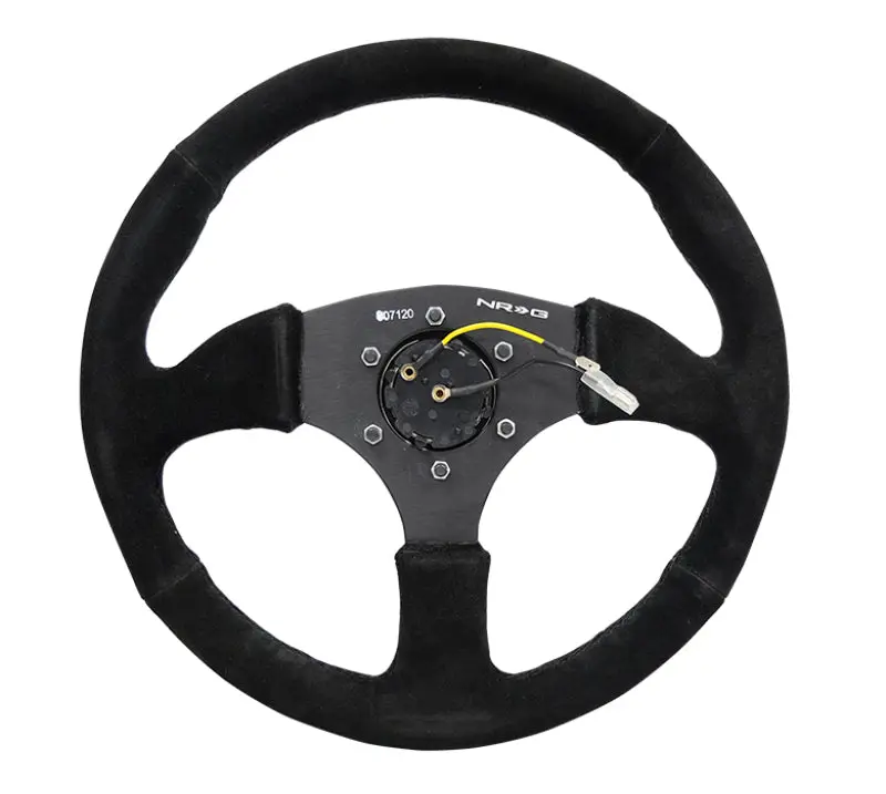 NRG Reinforced Steering Wheel (350mm 2.5in. Deep) Blk Suede Comfort Grip w 5mm Matte Blk Spokes