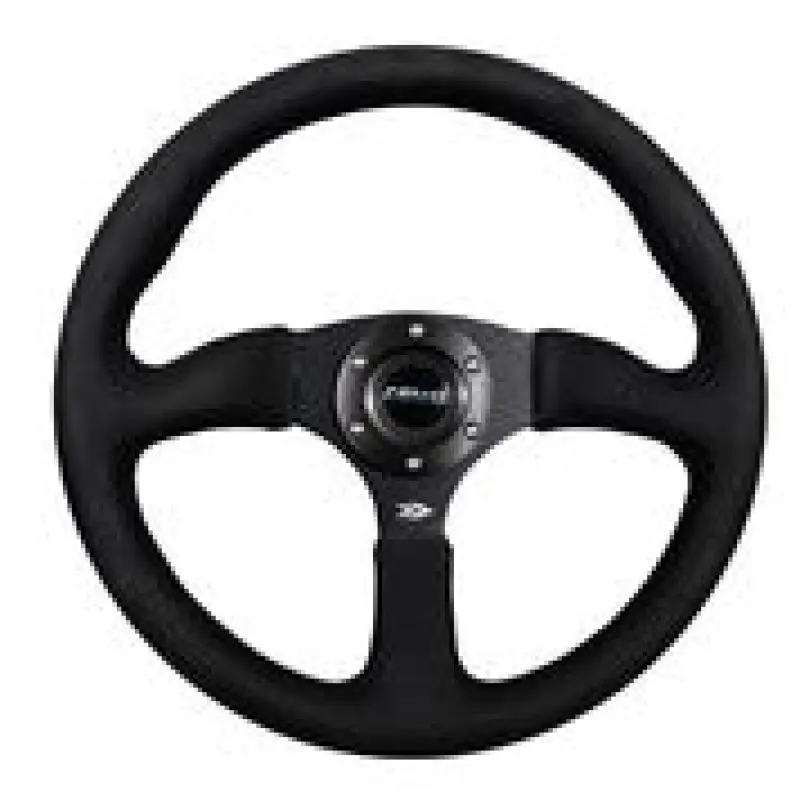 NRG Reinforced Steering Wheel (350mm 2.5in. Deep)Blk Alcantara Comfort Grip w 4mm Matte Blk Spokes