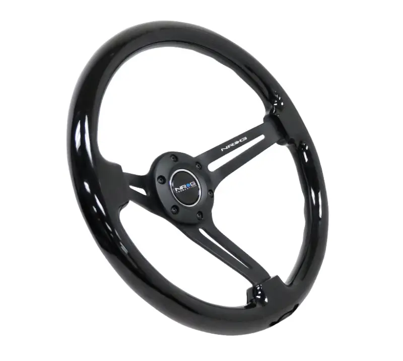NRG Reinforced Steering Wheel (350mm 3in. Deep) Blk Wood w Blk Matte Spoke Black Center Mark