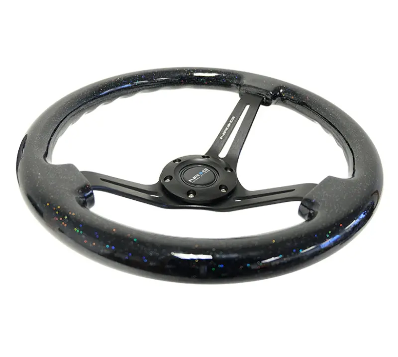 NRG Reinforced Steering Wheel (350mm 3in. Deep) Black Multi Color Flake Wood w Black Matte Center