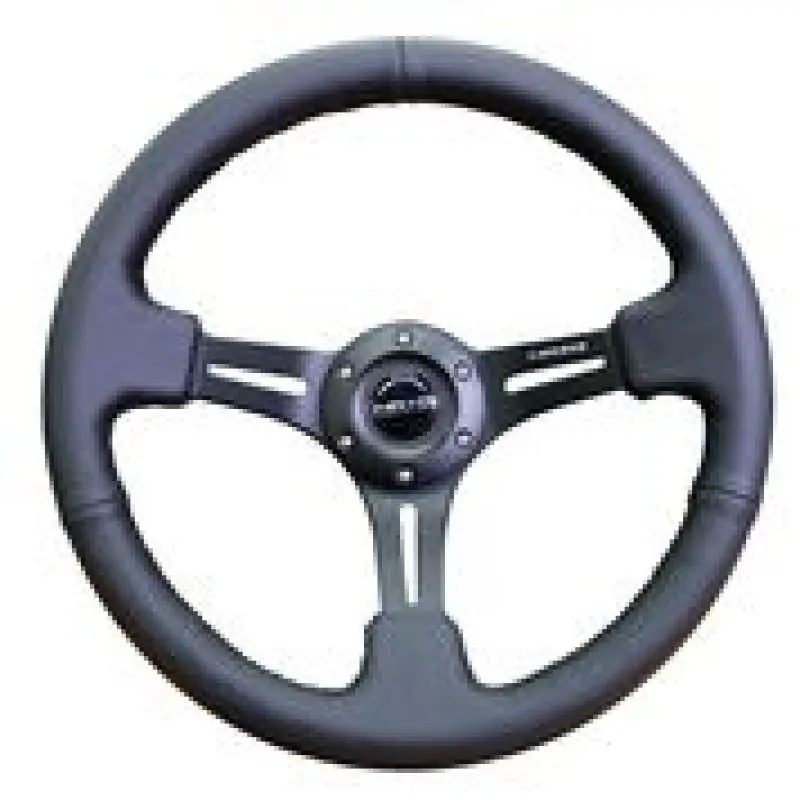 NRG Reinforced Steering Wheel (350mm 3in. Deep) Black Leather w Black Stitching