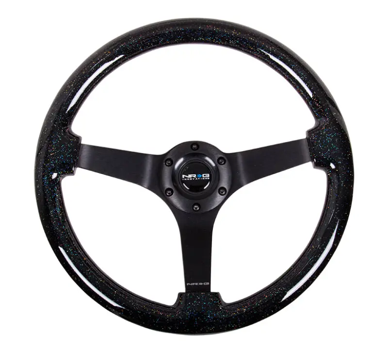 NRG Reinforced Steering Wheel (350mm 3in Deep) Classic Blk Sparkle Wood Grain w Blk 3 Spoke Center