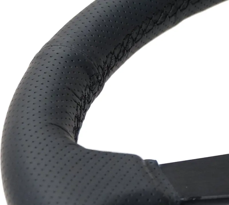 NRG Sport Steering Wheel (350mm 1.5in Deep) Black Leather Black Stitch w Matte Black Solid Spokes
