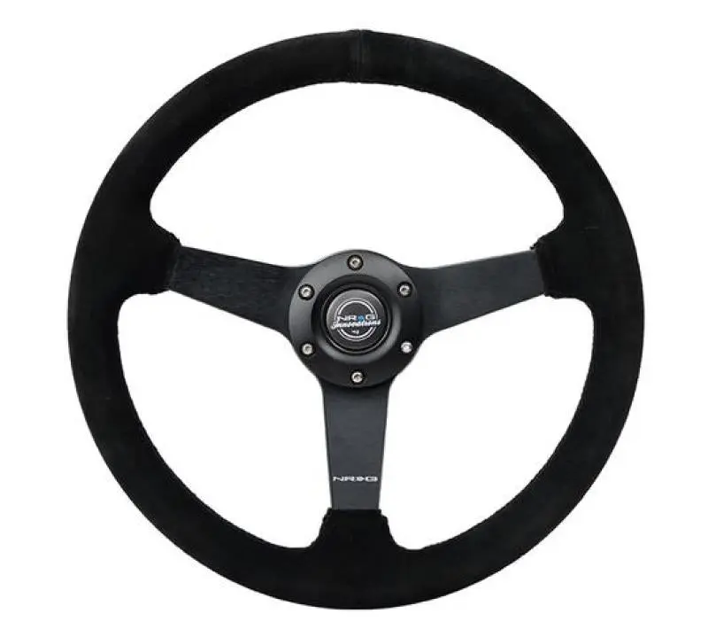 NRG Sport Steering Wheel (350mm 1.5in Deep) Black Suede Black Stitch w Matte Black Solid Spokes