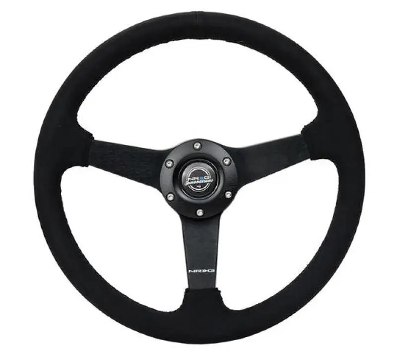 NRG Sport Steering Wheel (350mm 1.5in. Deep) Matte Black Spoke Black Alcantara w Black Stitching