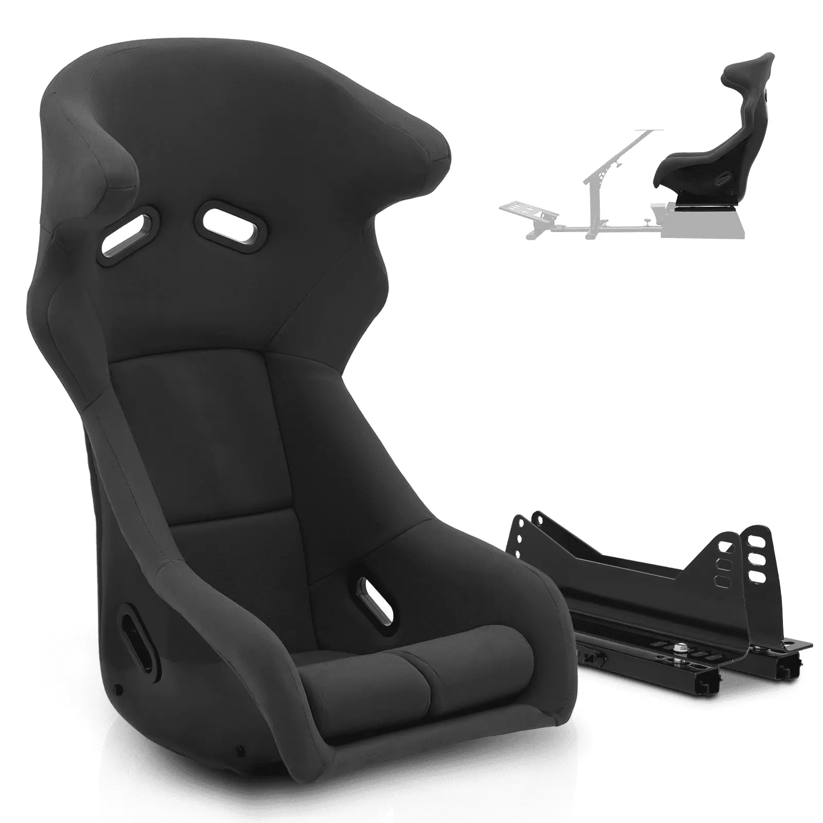 BEZT 40-Inch Universal Bucket Style Simulator Racing Seat Adjustable Double Sliders Black
