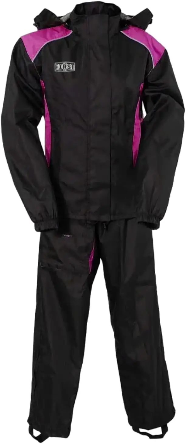 First Mfg Co - Rain Suit - Women's Motorcycle Biker Riding Rain Suit - Ripstop - Pink - 2X Large