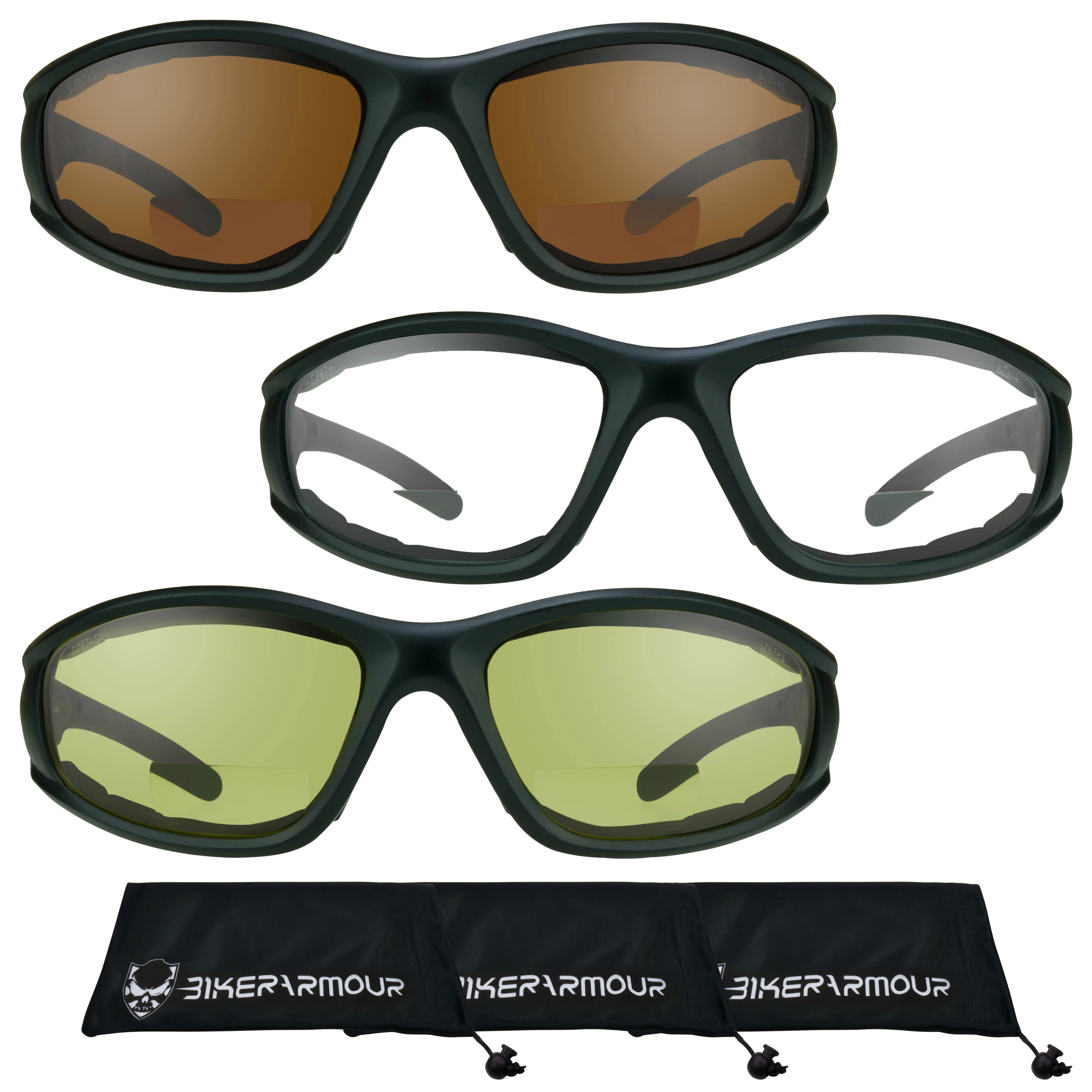 Bikershades BIFOCAL Motorcycle Safety Glass Z87 Blue Block Gray Yellow Men Women 1