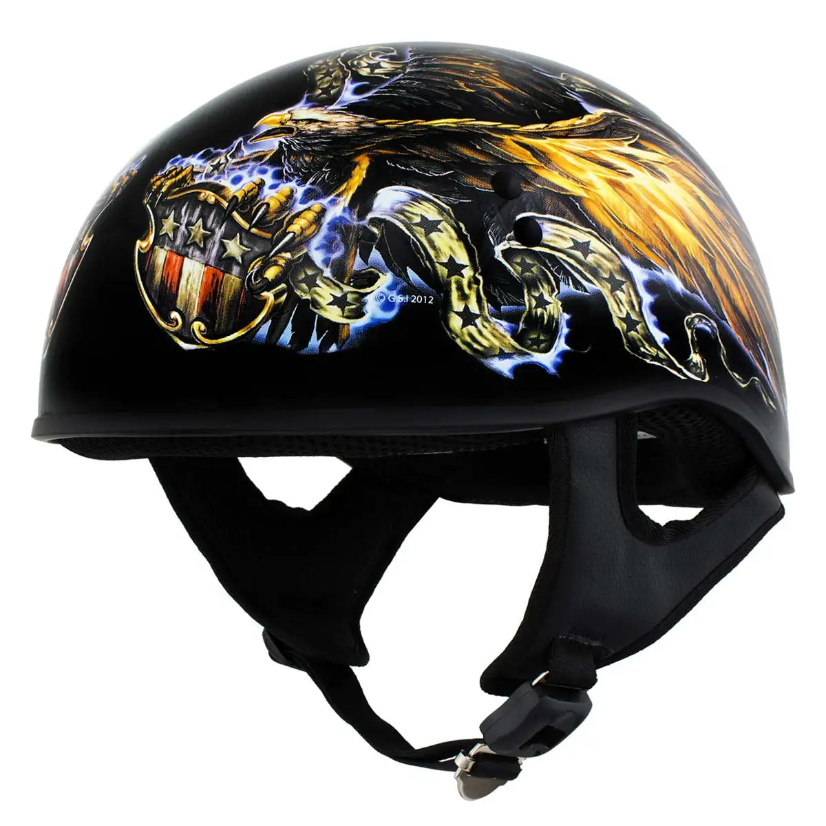 Hot Leathers HLD1028 'USA Eagle' Flat Black Motorcycle DOT Approved Skull Cap Half Helmet Men and Women Biker S