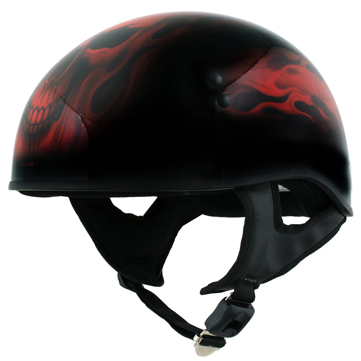 Hot Leathers HLD1018 Black 'Red Flame Skull' Motorcycle DOT Approved Skull Cap Half Helmet Men and Women Biker S