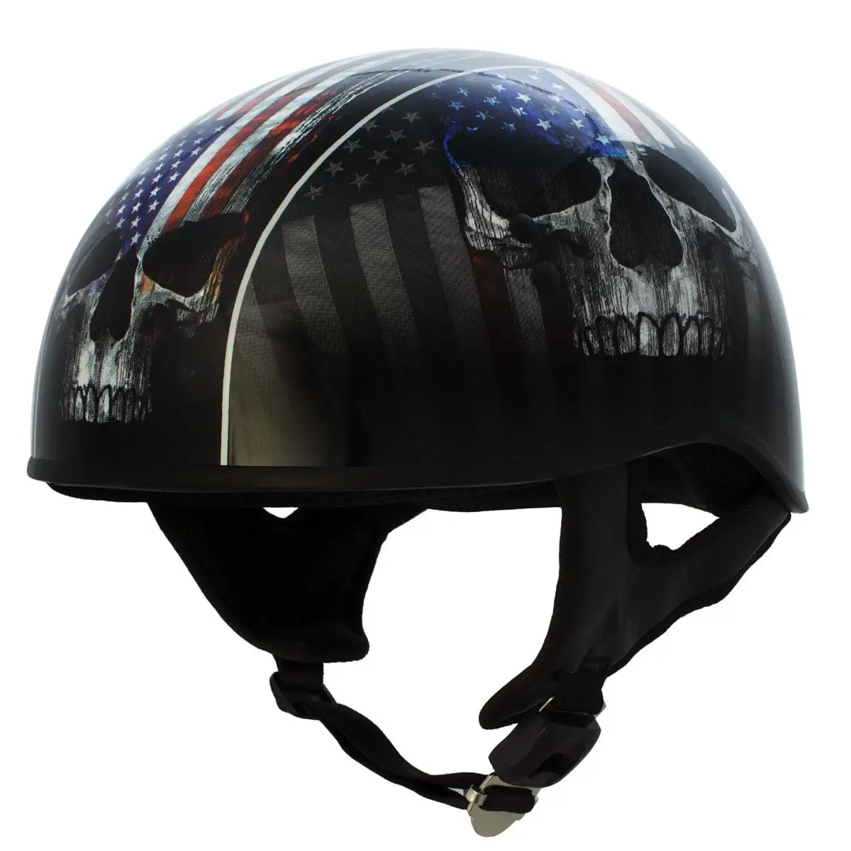Hot Leathers HLD1042 Gloss Black 'Warrior Bullet' Advanced DOT Approved Skull Half Helmet Men and Women Biker S
