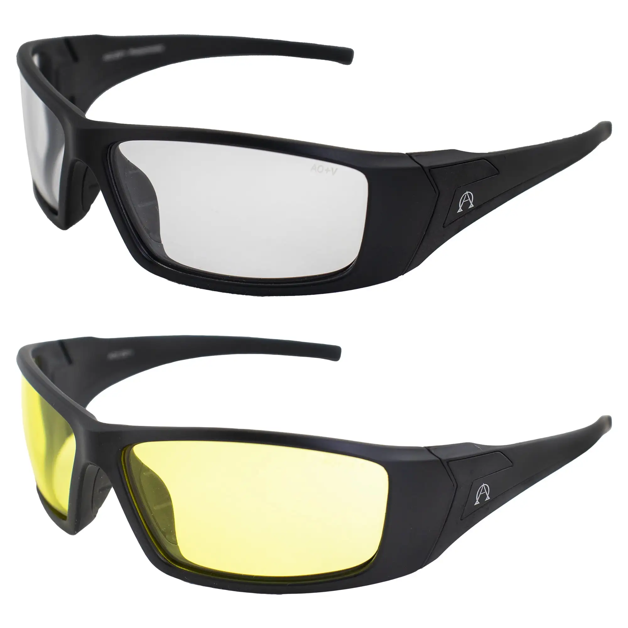 Alpha Omega 2 Motorcycle Sunglasses Sports Riding Safety Glasses Z87.1 Men or Women 2 Pairs Black Frame w/ Yellow & Photoc...