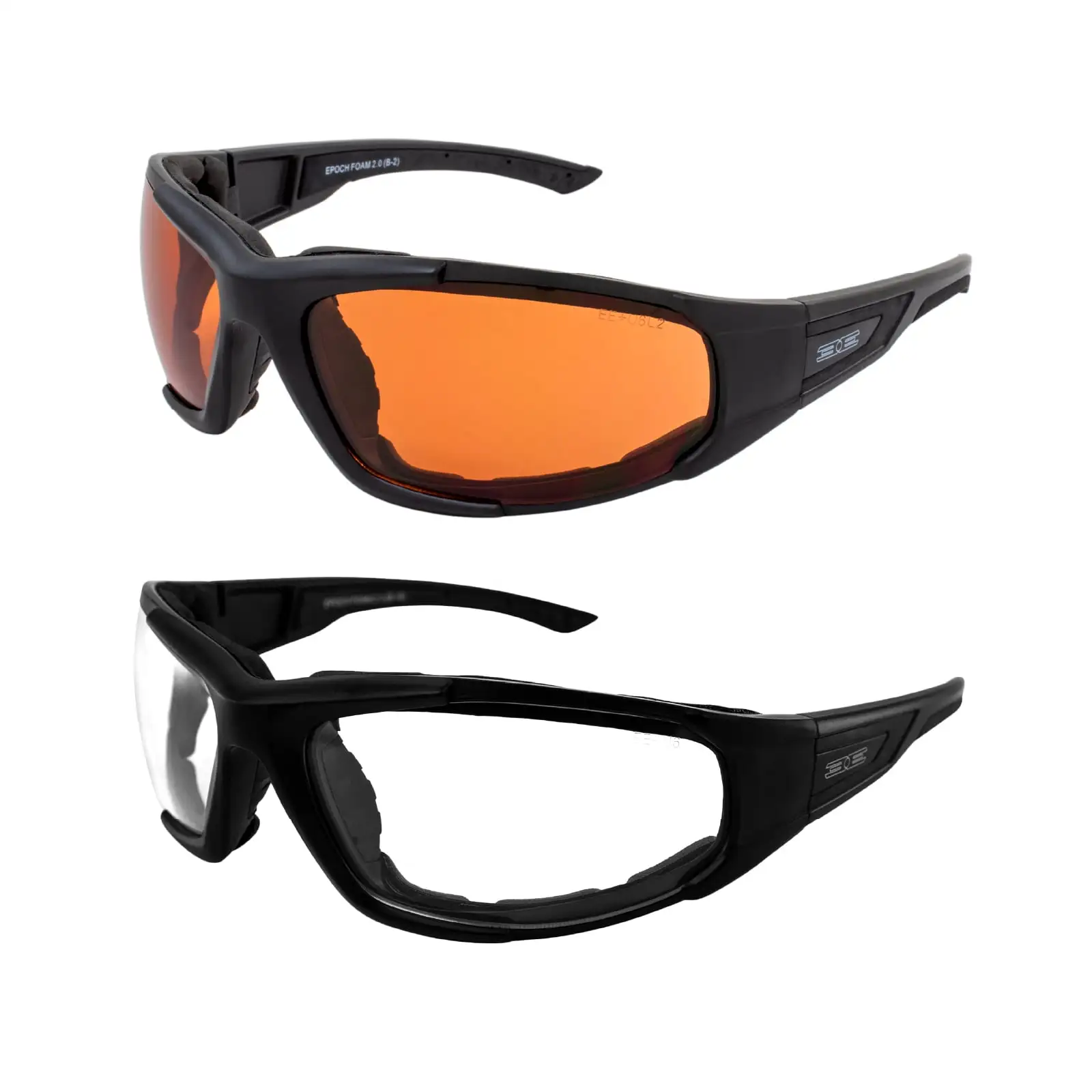 2 Pairs Epoch Foam 2 Ventilated Motorcycle Sunglasses Black Frame Yellow Lens Clear Lens ANSI Z87.1 Safety Epoch Eyewear