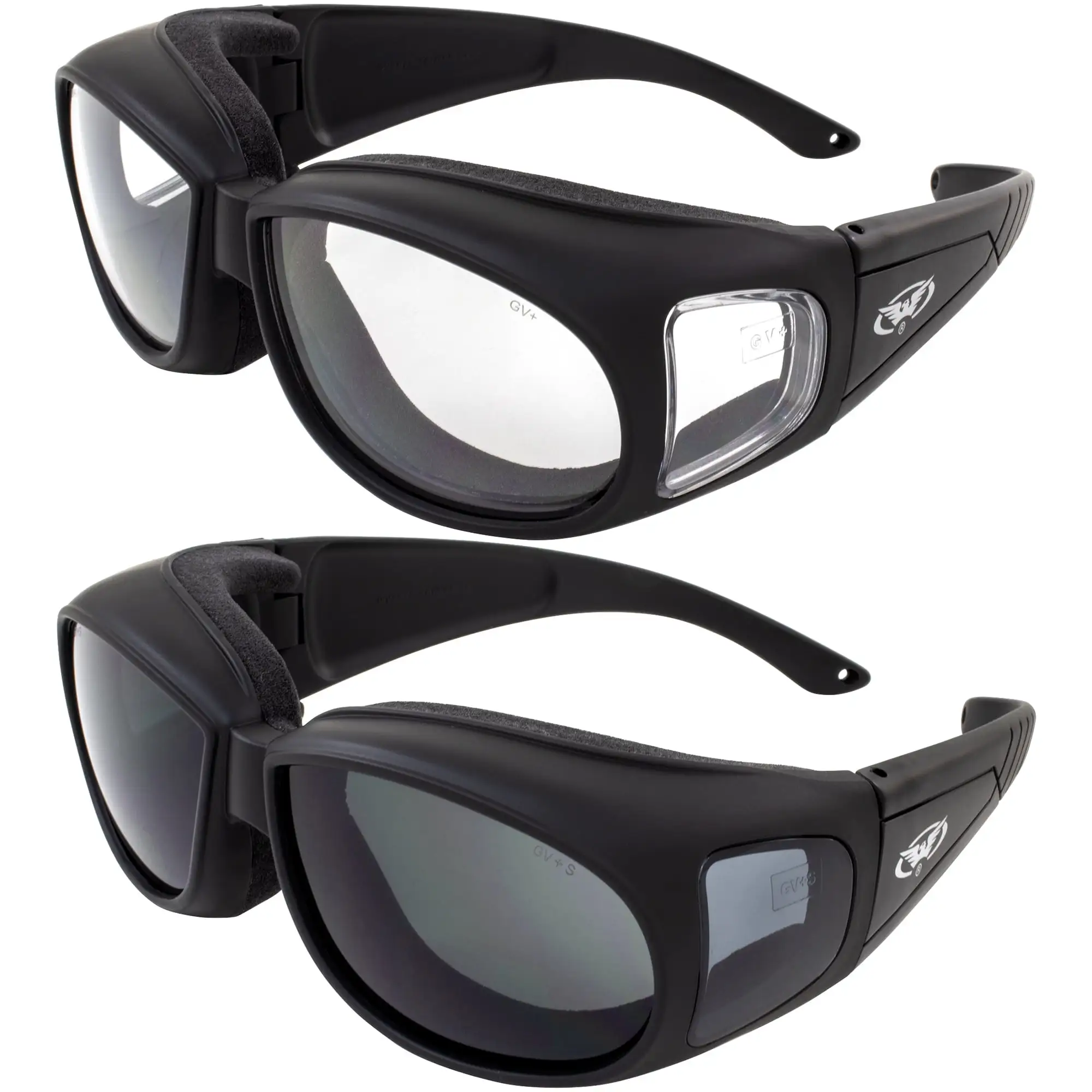 2 Motorcycle Safety Sunglasses Fits Over MOST Rx Glasses Smoke and Clear Day & Night Usage Meets ANSI Z87.1 Standards Safe...