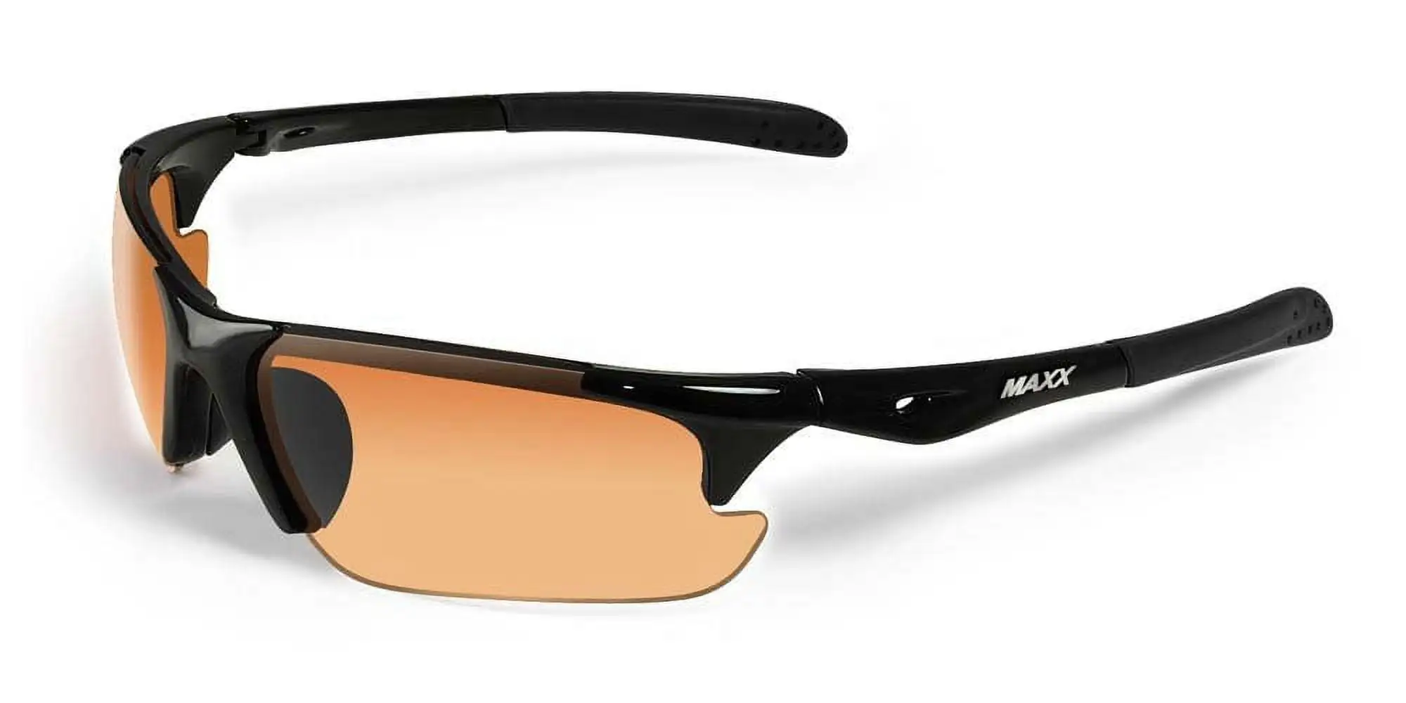 Maxx Storm Sports & Motorcycle Sunglasses TR90 Black Frame w/ HD Amber Lens