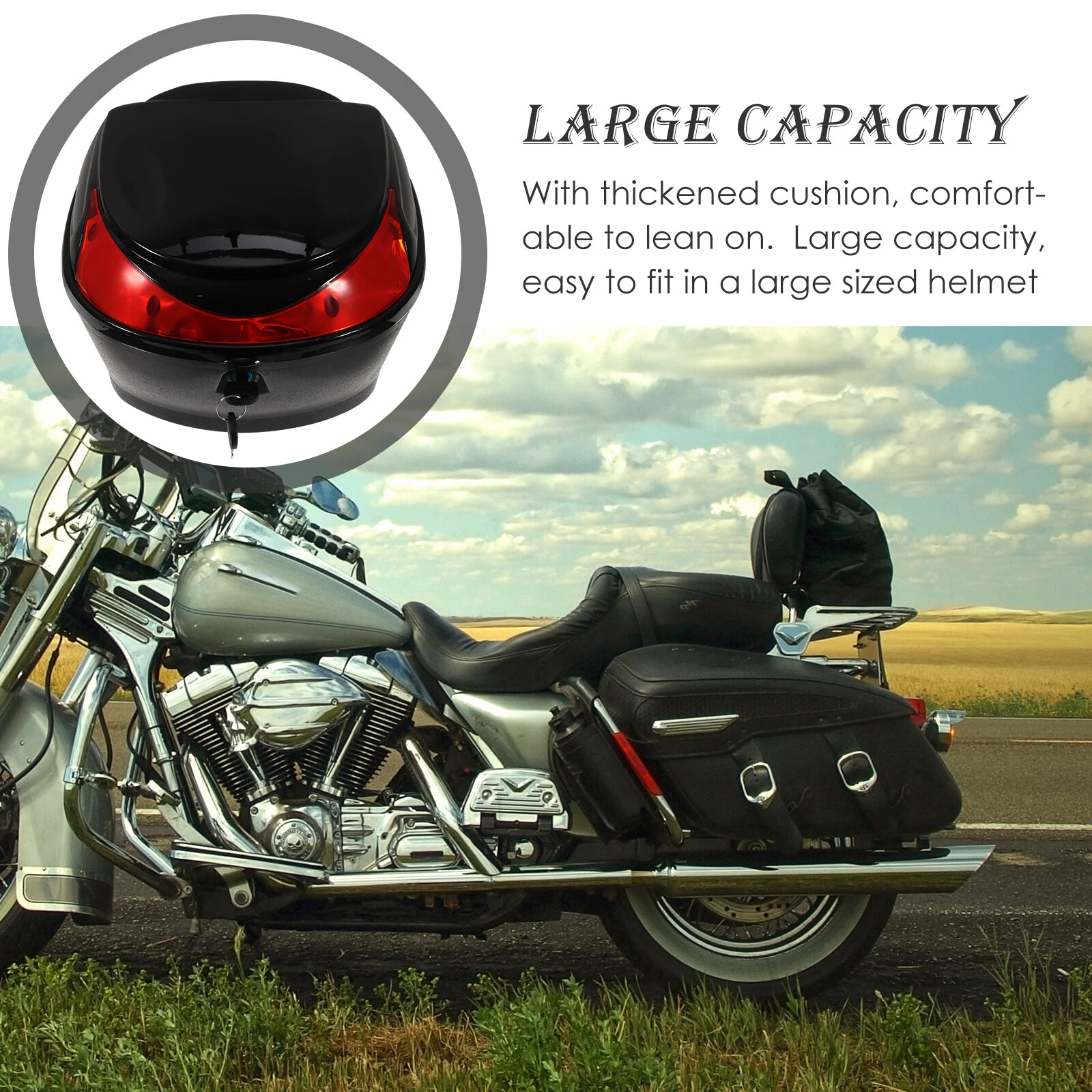 Motorcycle Tail Box Trunk Large Capacity Luggage Storage Carrier Case Lock Helmet Top Box Motorcycle Scooter-Black JIAHUI