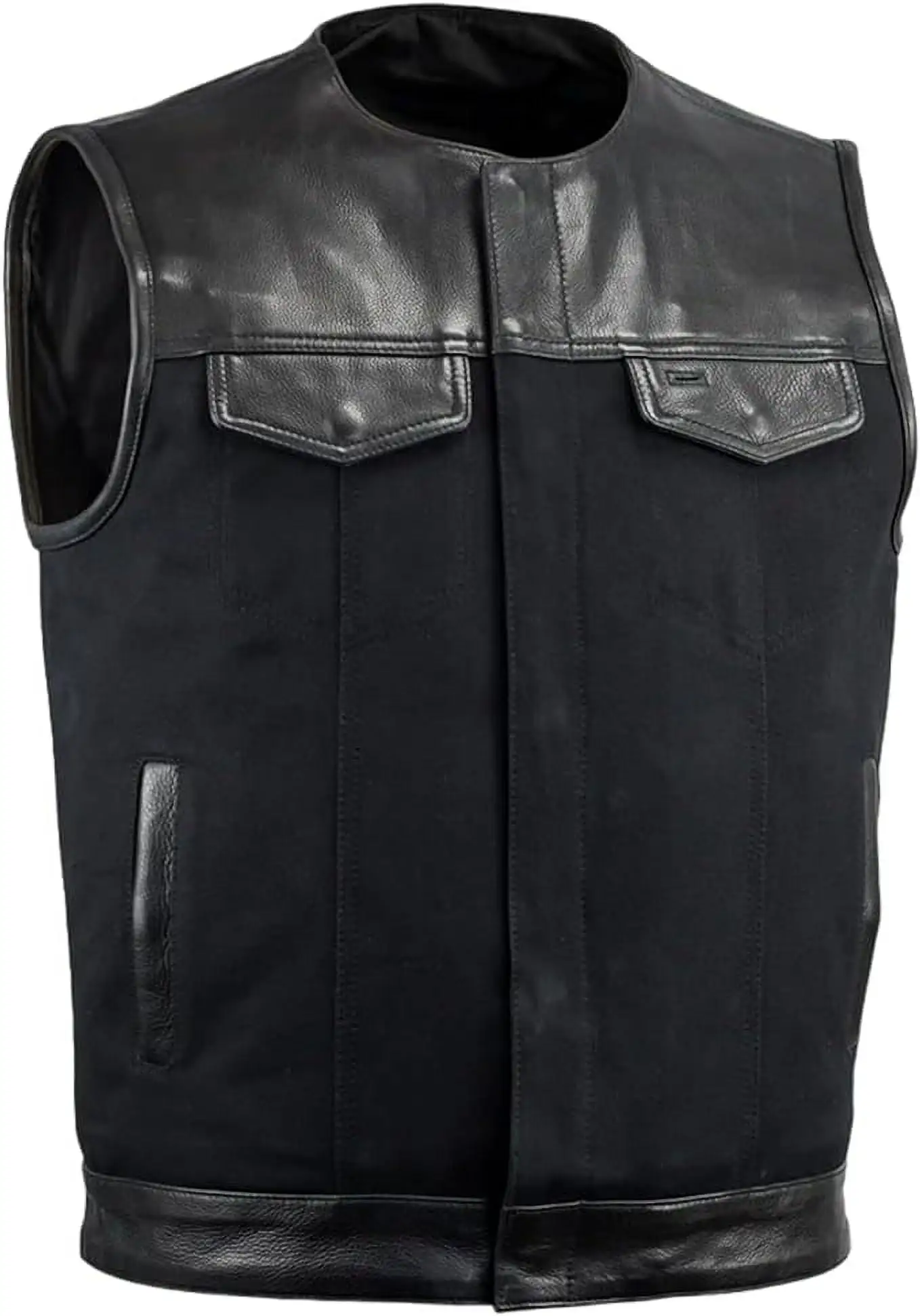 First Mfg Co - 49/51 - Men's Motorcycle Vest - Leather Canvas - Black - Small