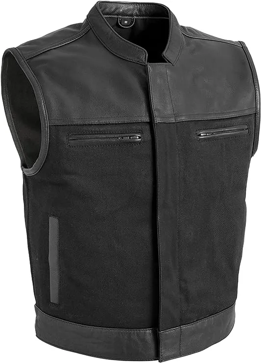 First Mfg Co - Lowrider - Men's Motorcycle Biker Riding Black Twill Vest - Small