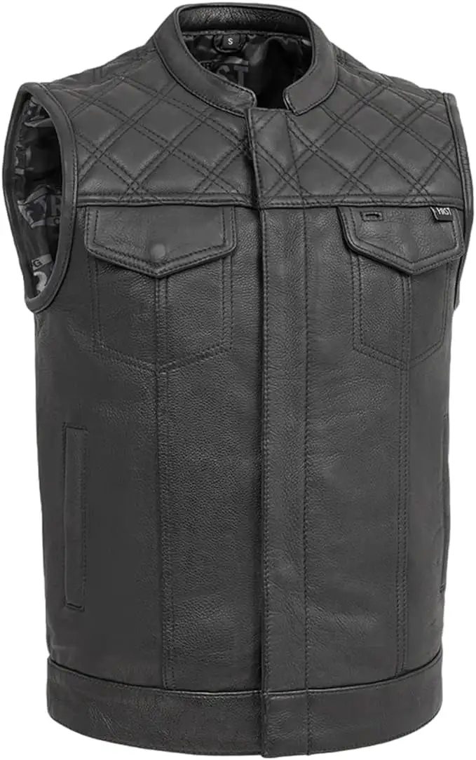 First Mfg Co - Signature - Men's Motorcycle Biker Riding Black Leather Vest - 2X Large