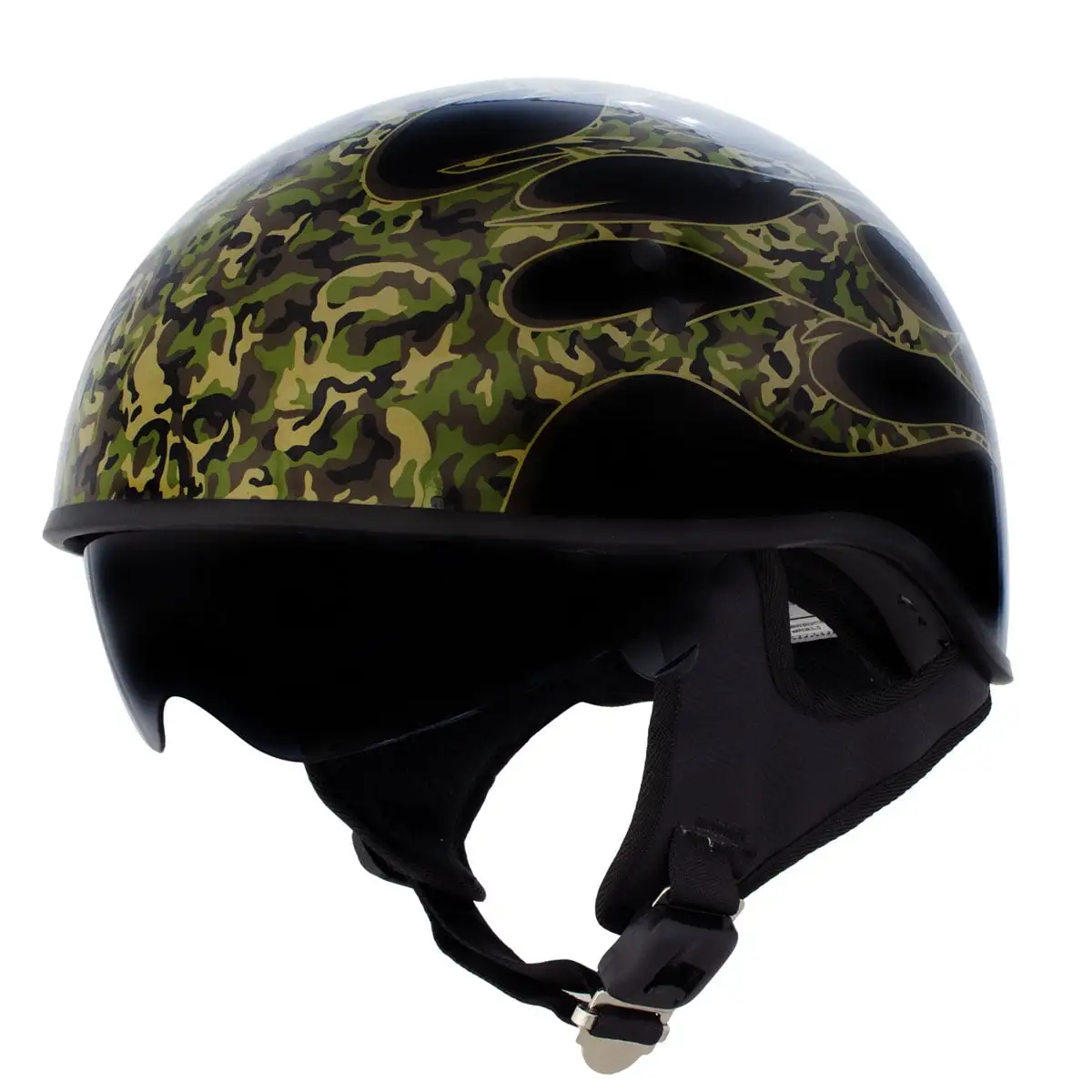 Hot Leathers HLD1047 Gloss Black 'Camo Skull Flames' Advanced DOT Skull Half Helmet Drop Down Tinted Visor XX-Large S