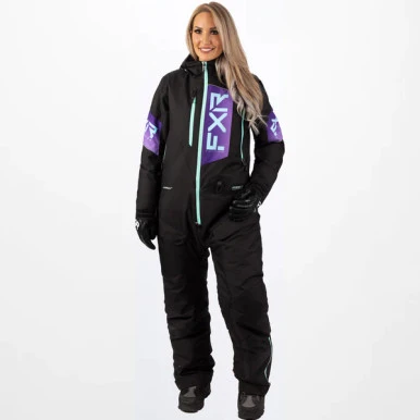 FXR Women's Recruit Lite Monosuit - Black/Purple Fade/Seafoam L