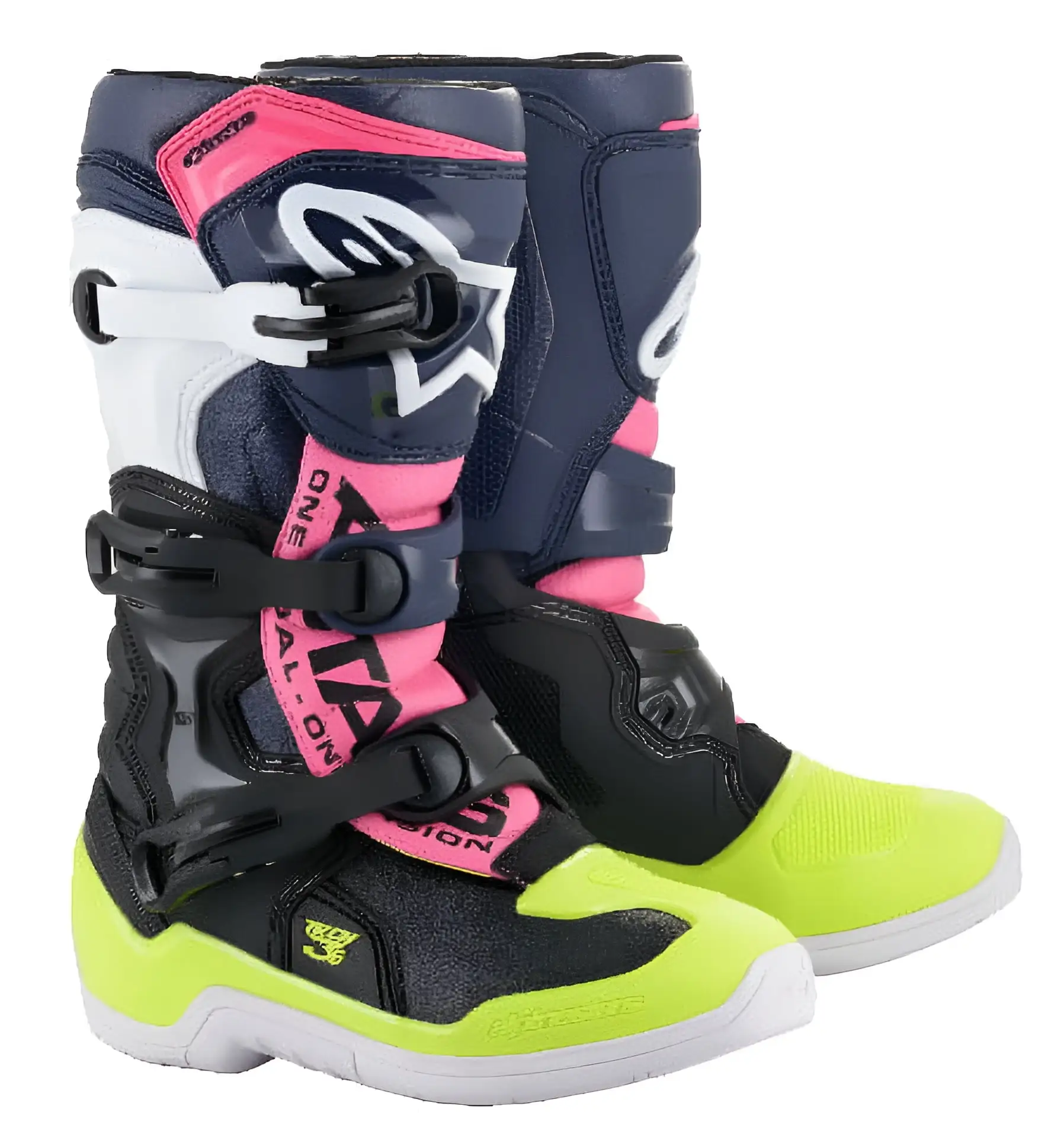 Alpinestars Tech 3S Youth MX Offroad Boots Black/Blue/Pink 4 USA 4
