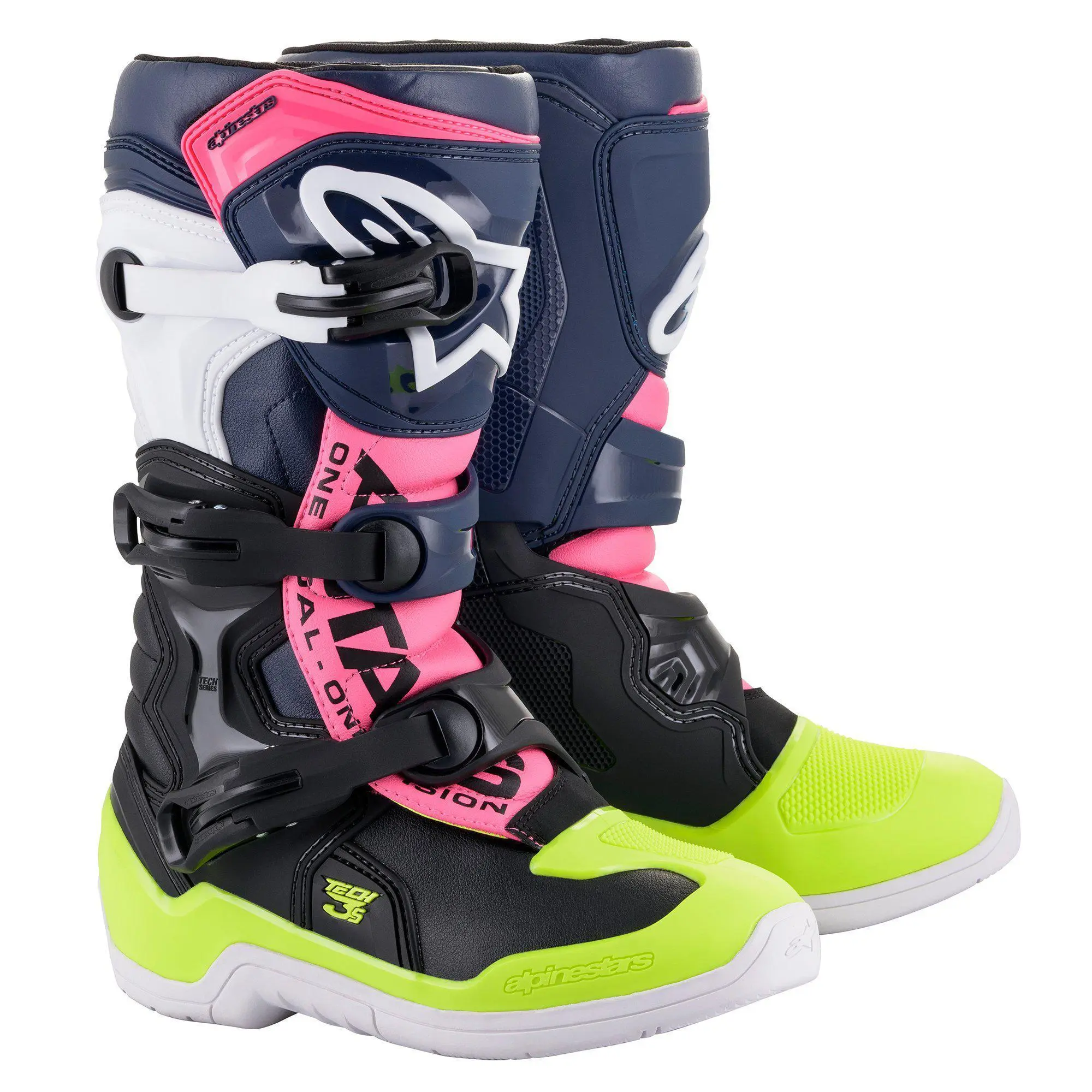 Alpinestars Tech 3S Youth MX Offroad Boots Black/Blue/Pink 7 USA 7
