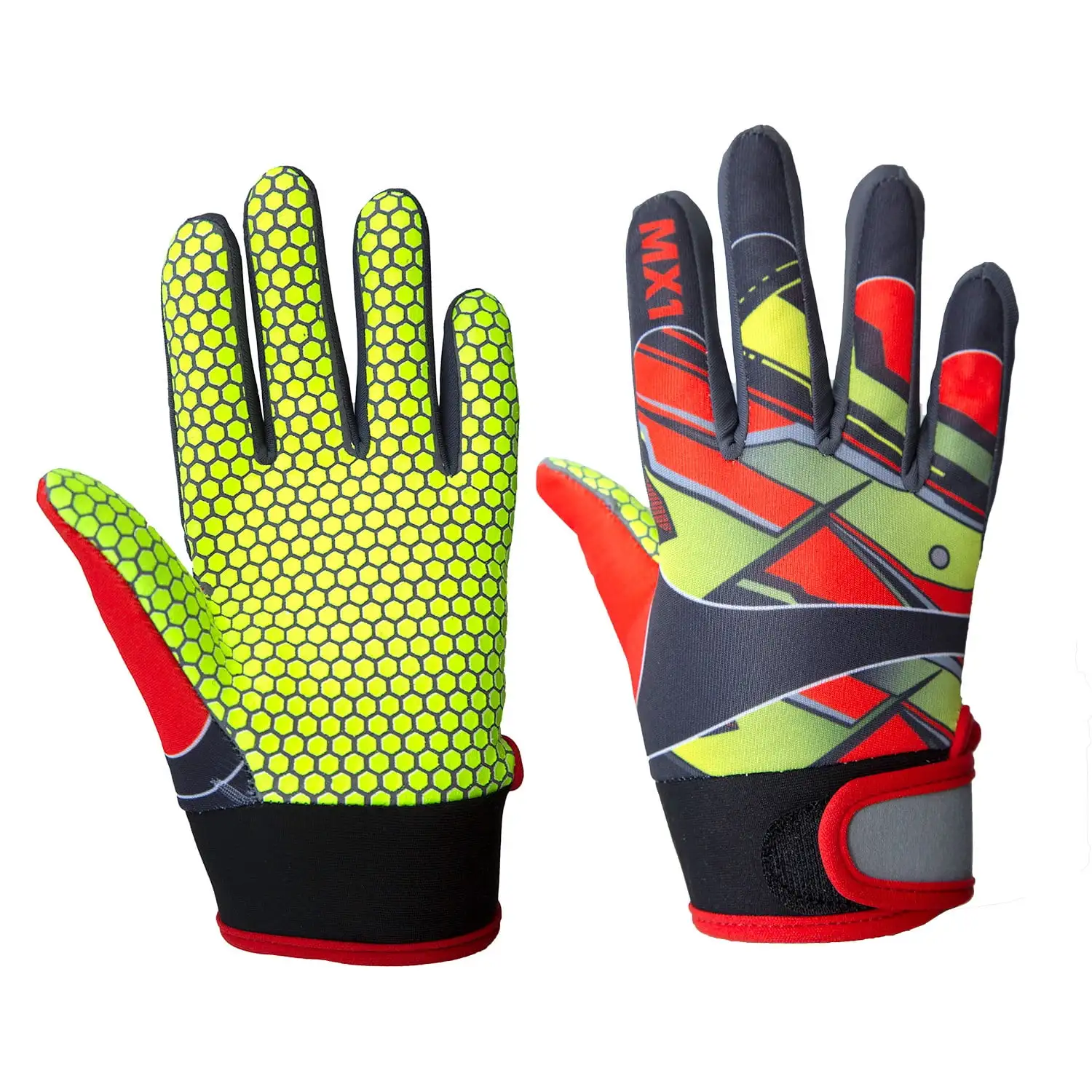 Youth MX off-road. ATV. BMX. Cycling. Riding. Outdoor Gloves - (Color: Red & Yellow - Large) Fuel Helmets