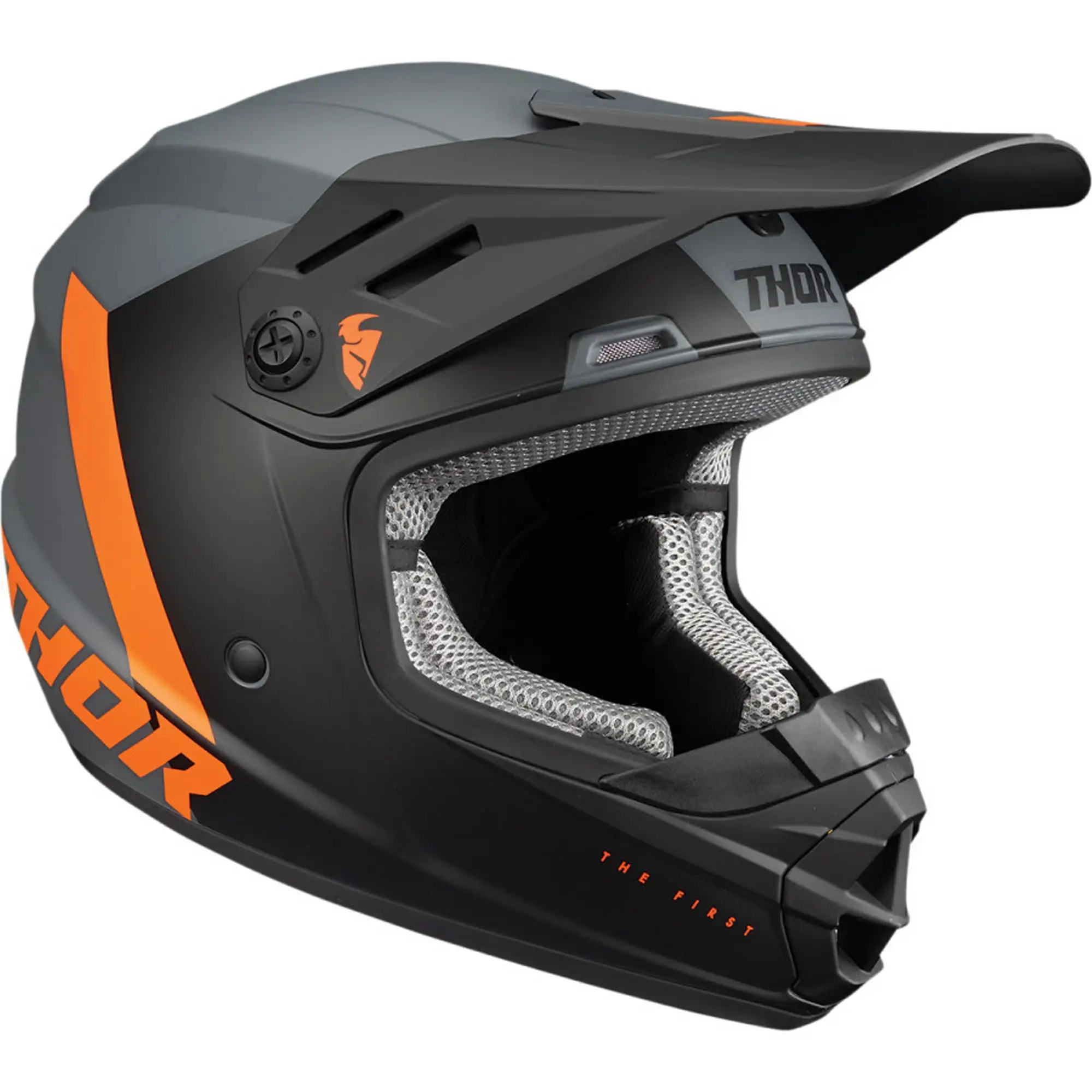 Thor Sector Chev Youth MX Offroad Helmets Charcoal/Orange MD L
