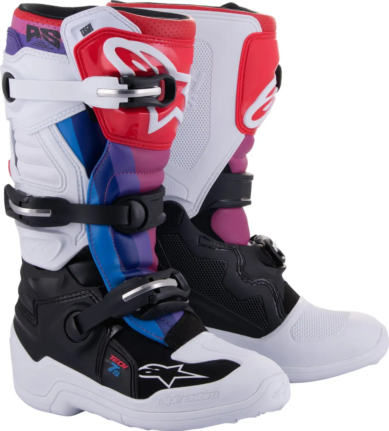 Alpinestars Tech 7S Youth MX Offroad Boots White/Black/Rainbow 3 USA 2